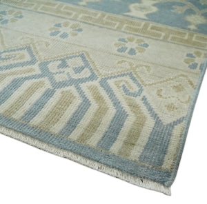 Hand Knotted 3x3 Gray, Ivory and Beige Traditional Low Pile Wool Rug, Bedside Rug | N35033