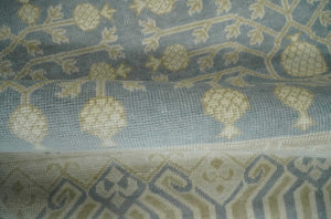 Hand Knotted 3x3 Gray, Ivory and Beige Traditional Low Pile Wool Rug, Bedside Rug | N35033