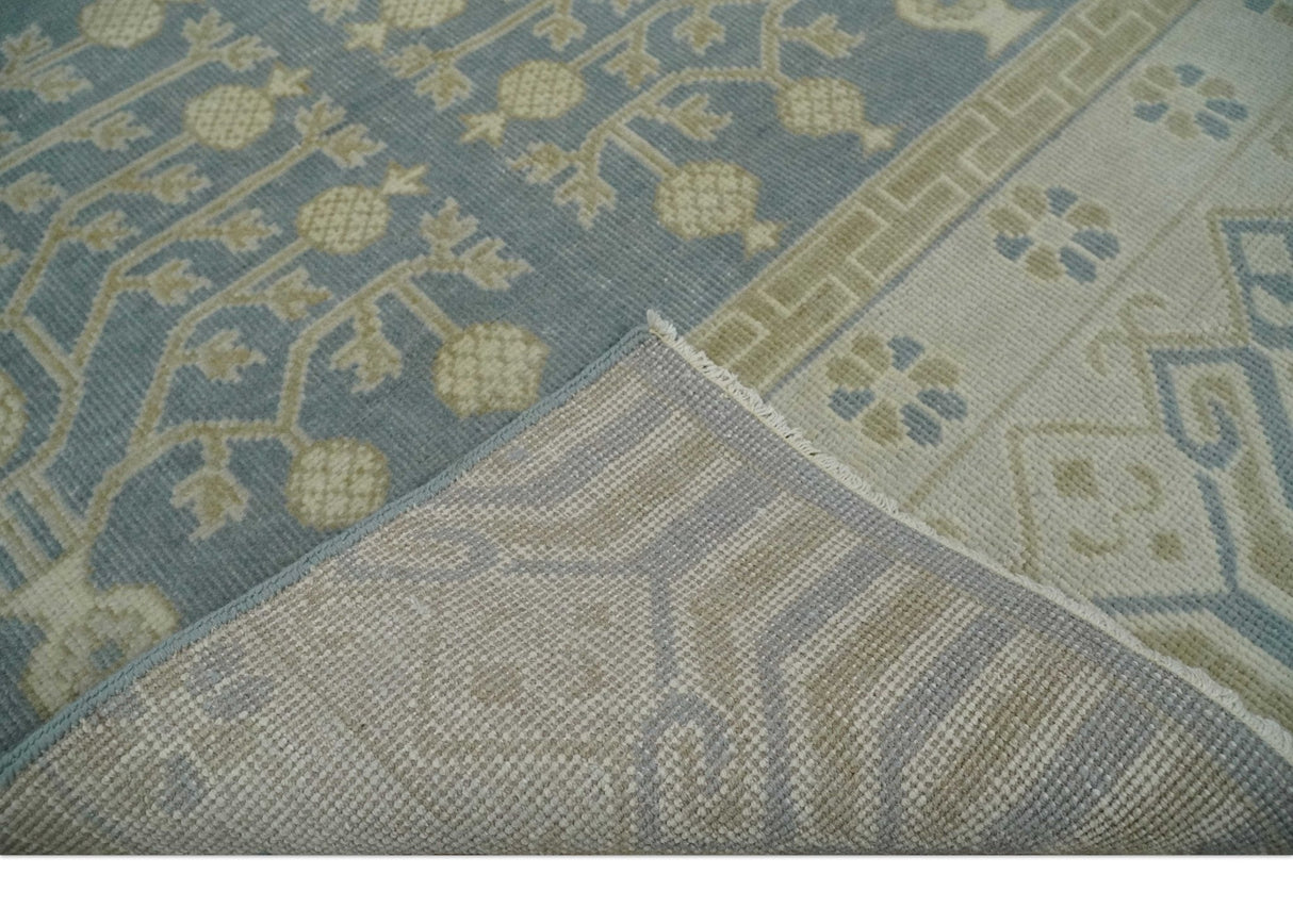 Hand Knotted 3x3 Gray, Ivory and Beige Traditional Low Pile Wool Rug, Bedside Rug | N35033