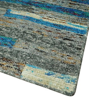 Hand Knotted 4.5x6.5 Gray, Ivory and Blue Modern Abstract Contemporary Recycled Silk Area Rug | OP67