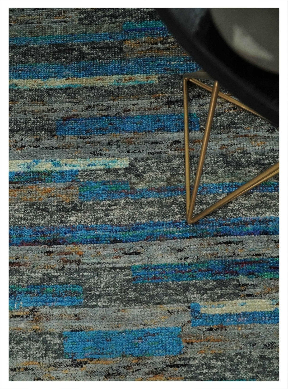 Hand Knotted 4.5x6.5 Gray, Ivory and Blue Modern Abstract Contemporary Recycled Silk Area Rug | OP67