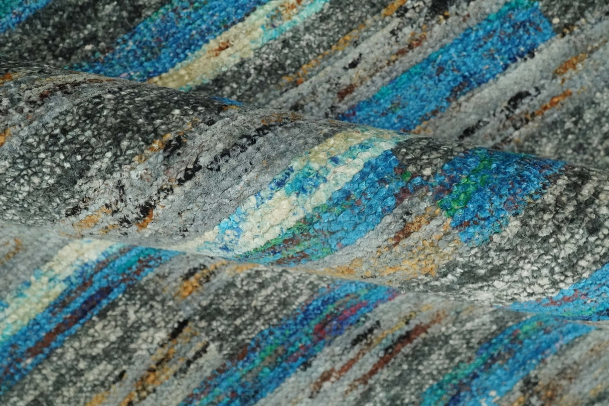 Hand Knotted 4.5x6.5 Gray, Ivory and Blue Modern Abstract Contemporary Recycled Silk Area Rug | OP67