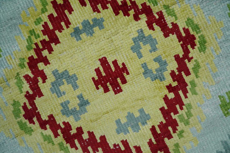 Hand Knotted 4.5x6.5 Silver, Mustard and Red Persian made of Recycled Silk Area Rug | OP129