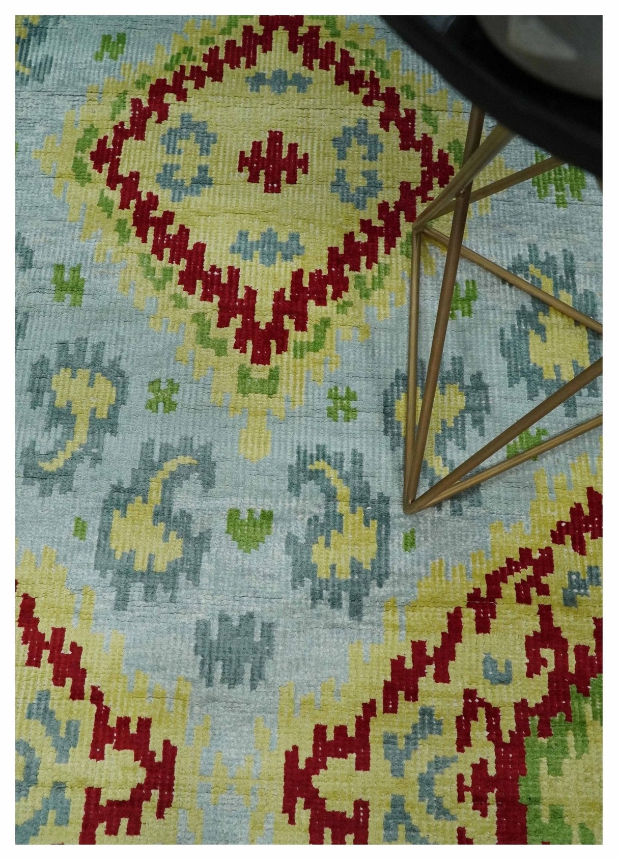Hand Knotted 4.5x6.5 Silver, Mustard and Red Persian made of Recycled Silk Area Rug | OP129