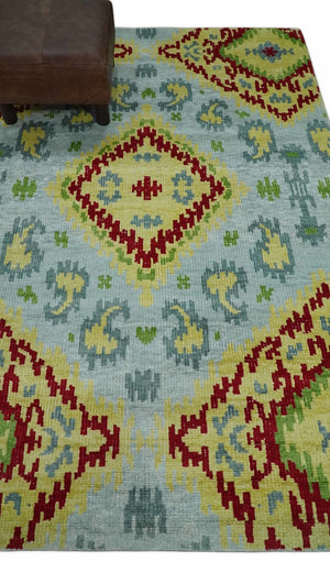 Hand Knotted 4.5x6.5 Silver, Mustard and Red Persian made of Recycled Silk Area Rug | OP129