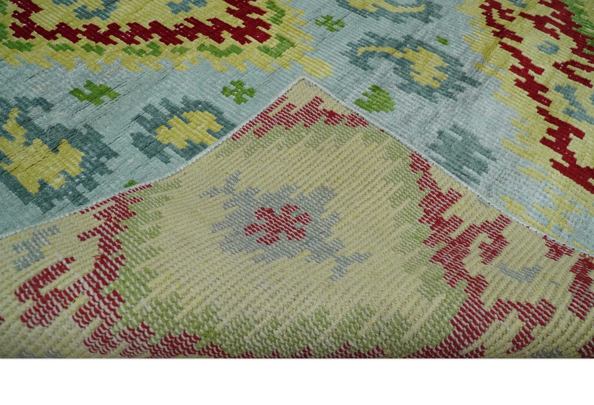 Hand Knotted 4.5x6.5 Silver, Mustard and Red Persian made of Recycled Silk Area Rug | OP129