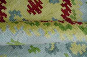 Hand Knotted 4.5x6.5 Silver, Mustard and Red Persian made of Recycled Silk Area Rug | OP129
