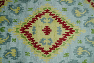 Hand Knotted 4.5x6.5 Silver, Mustard and Red Persian made of Recycled Silk Area Rug | OP129