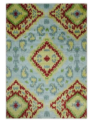 Hand Knotted 4.5x6.5 Silver, Mustard and Red Persian made of Recycled Silk Area Rug | OP129