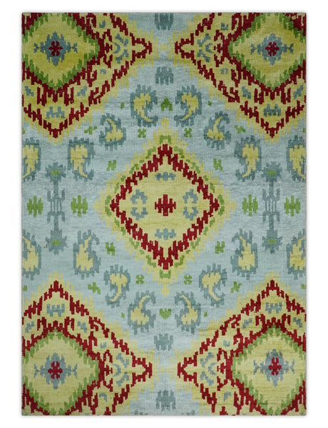Hand Knotted 4.5x6.5 Silver, Mustard and Red Persian made of Recycled Silk Area Rug | OP129