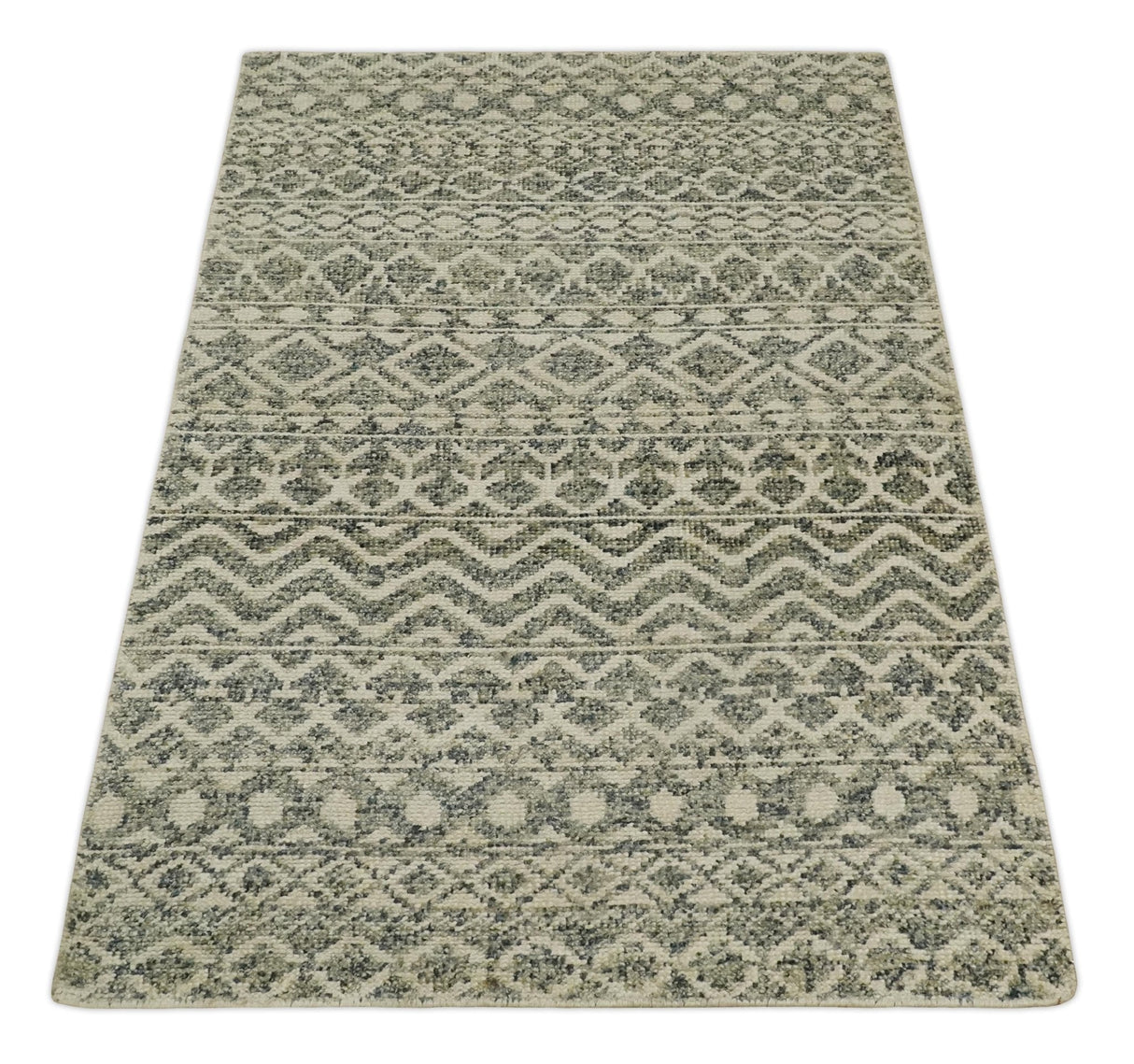 Hand Knotted 4x6 Beige, Camel and Olive Modern Contemporary Southwestern Tribal Trellis Recycled Silk Area Rug | OP59