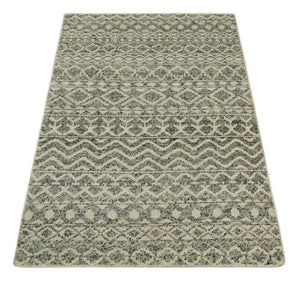 Hand Knotted 4x6 Beige, Camel and Olive Modern Contemporary Southwestern Tribal Trellis Recycled Silk Area Rug | OP59