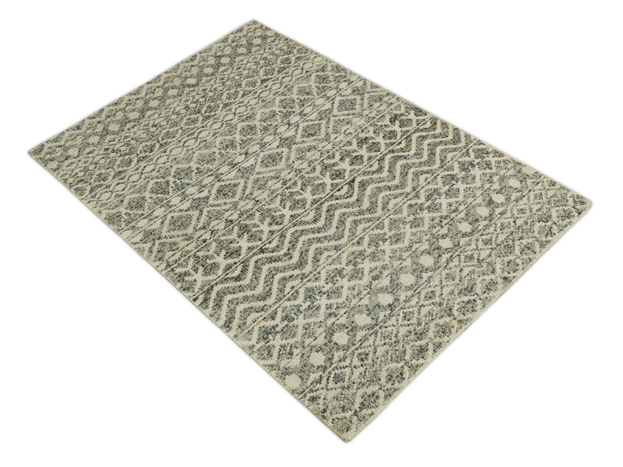 Hand Knotted 4x6 Beige, Camel and Olive Modern Contemporary Southwestern Tribal Trellis Recycled Silk Area Rug | OP59