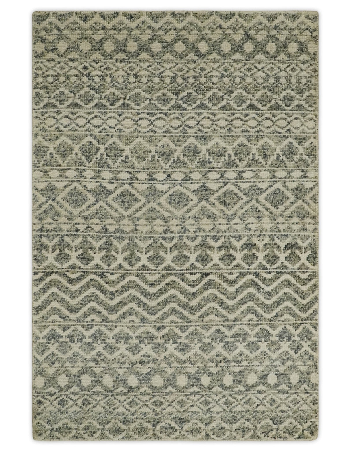 Hand Knotted 4x6 Beige, Camel and Olive Modern Contemporary Southwestern Tribal Trellis Recycled Silk Area Rug | OP59