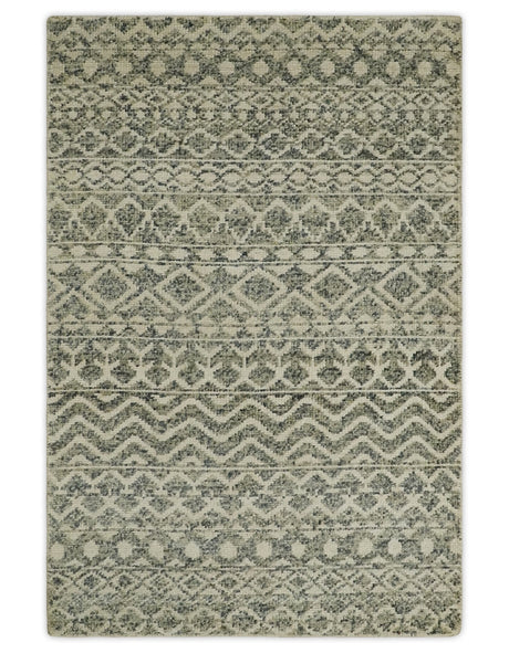 Hand Knotted 4x6 Beige, Camel and Olive Modern Contemporary Southwestern Tribal Trellis Recycled Silk Area Rug | OP59