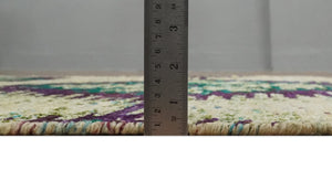 Hand Knotted 4x6 Beige, Violet and Green Persian made of Recycled Silk Area Rug | OP57