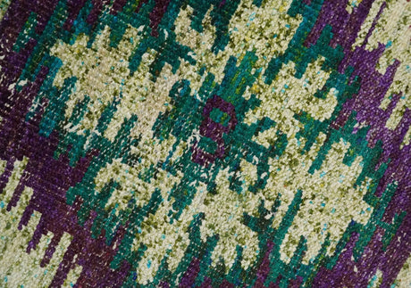 Hand Knotted 4x6 Beige, Violet and Green Persian made of Recycled Silk Area Rug | OP57