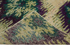 Hand Knotted 4x6 Beige, Violet and Green Persian made of Recycled Silk Area Rug | OP57