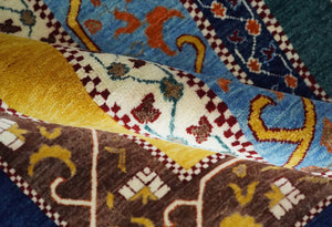 Hand Knotted 4x6 Green, Gold, Blue and Brown Striped Wool Southwestern Lori Gabbeh Rug | KNT55