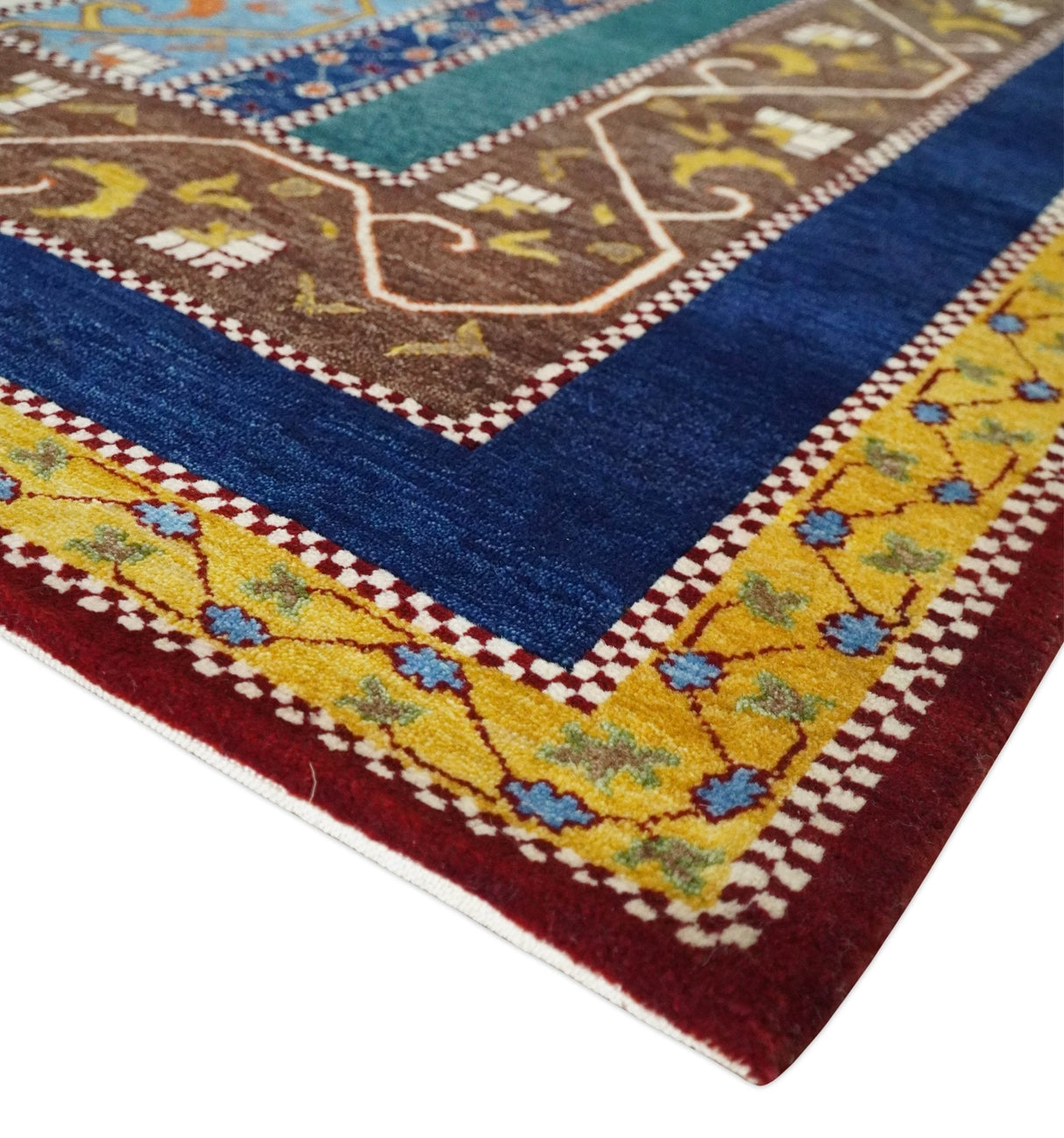 Hand Knotted 4x6 Green, Gold, Blue and Brown Striped Wool Southwestern Lori Gabbeh Rug | KNT55