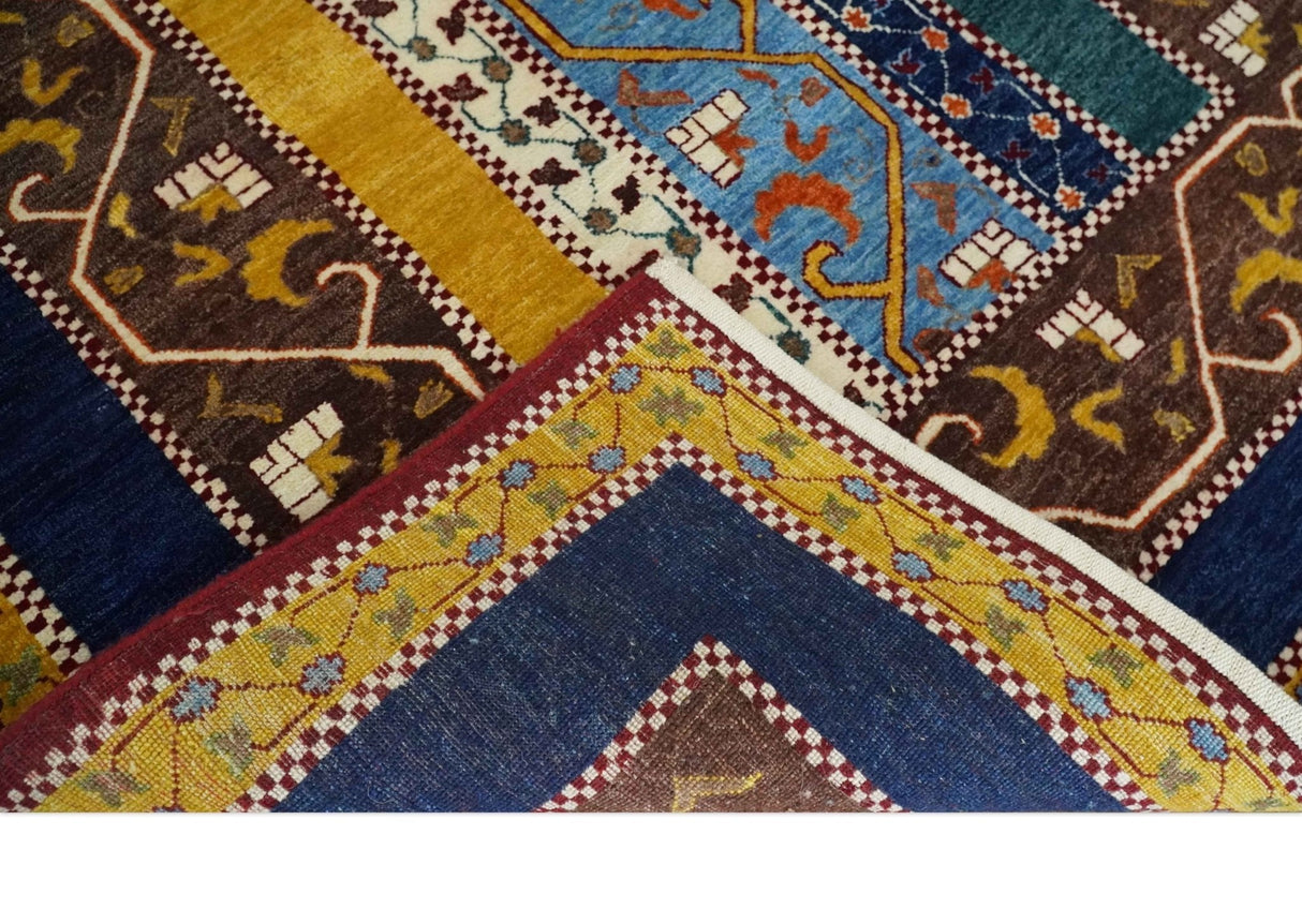 Hand Knotted 4x6 Green, Gold, Blue and Brown Striped Wool Southwestern Lori Gabbeh Rug | KNT55