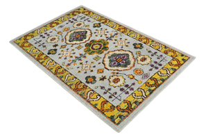 Hand Knotted 4x6 Silver, Mustard and Gold Persian Oushak made of Recycled Silk Area Rug | OP65
