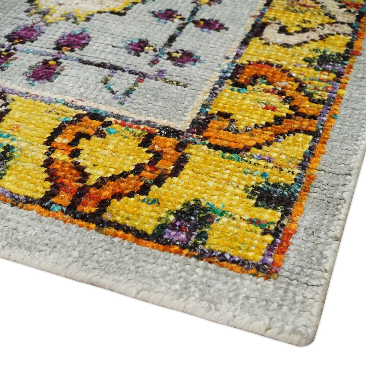 Hand Knotted 4x6 Silver, Mustard and Gold Persian Oushak made of Recycled Silk Area Rug | OP65