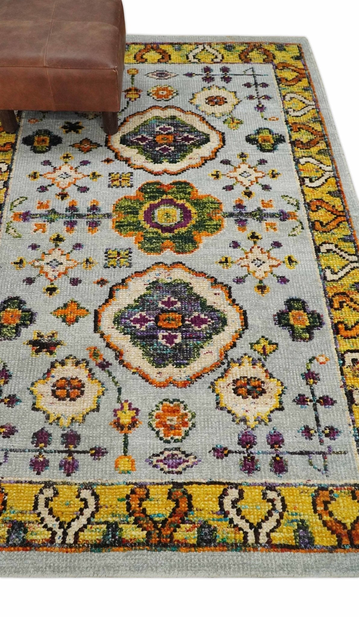 Hand Knotted 4x6 Silver, Mustard and Gold Persian Oushak made of Recycled Silk Area Rug | OP65