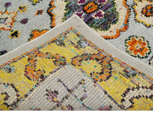 Hand Knotted 4x6 Silver, Mustard and Gold Persian Oushak made of Recycled Silk Area Rug | OP65