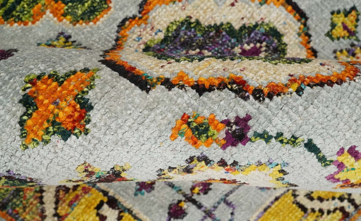 Hand Knotted 4x6 Silver, Mustard and Gold Persian Oushak made of Recycled Silk Area Rug | OP65