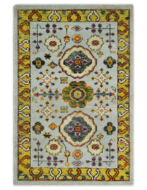Hand Knotted 4x6 Silver, Mustard and Gold Persian Oushak made of Recycled Silk Area Rug | OP65