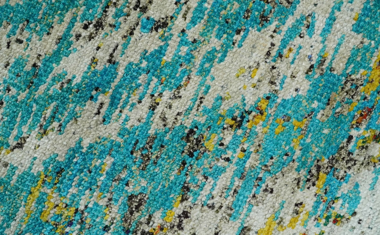 Hand Knotted 5x8 Blue, Ivory and Brown Modern Abstract Contemporary Recycled Silk Area Rug | OP79