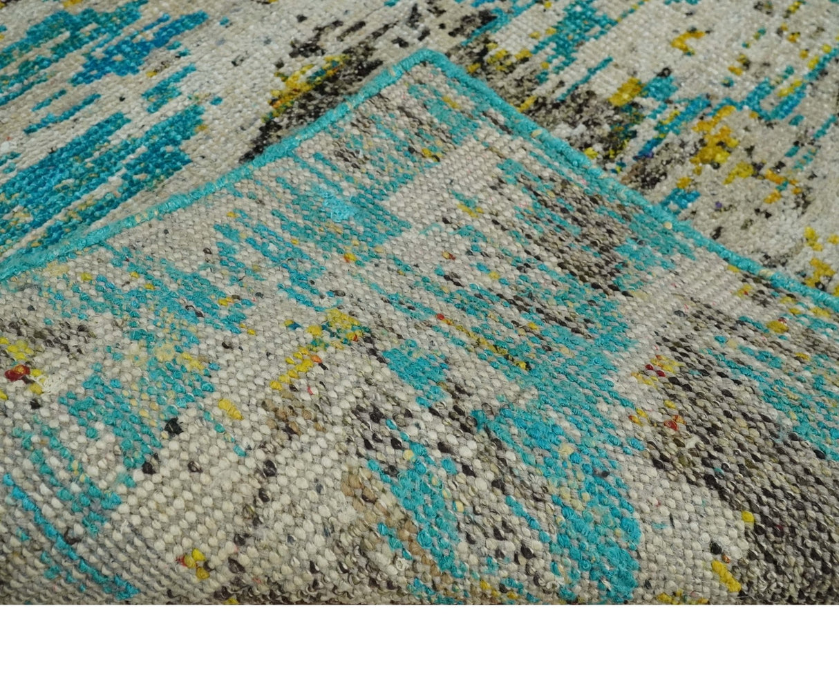Hand Knotted 5x8 Blue, Ivory and Brown Modern Abstract Contemporary Recycled Silk Area Rug | OP79
