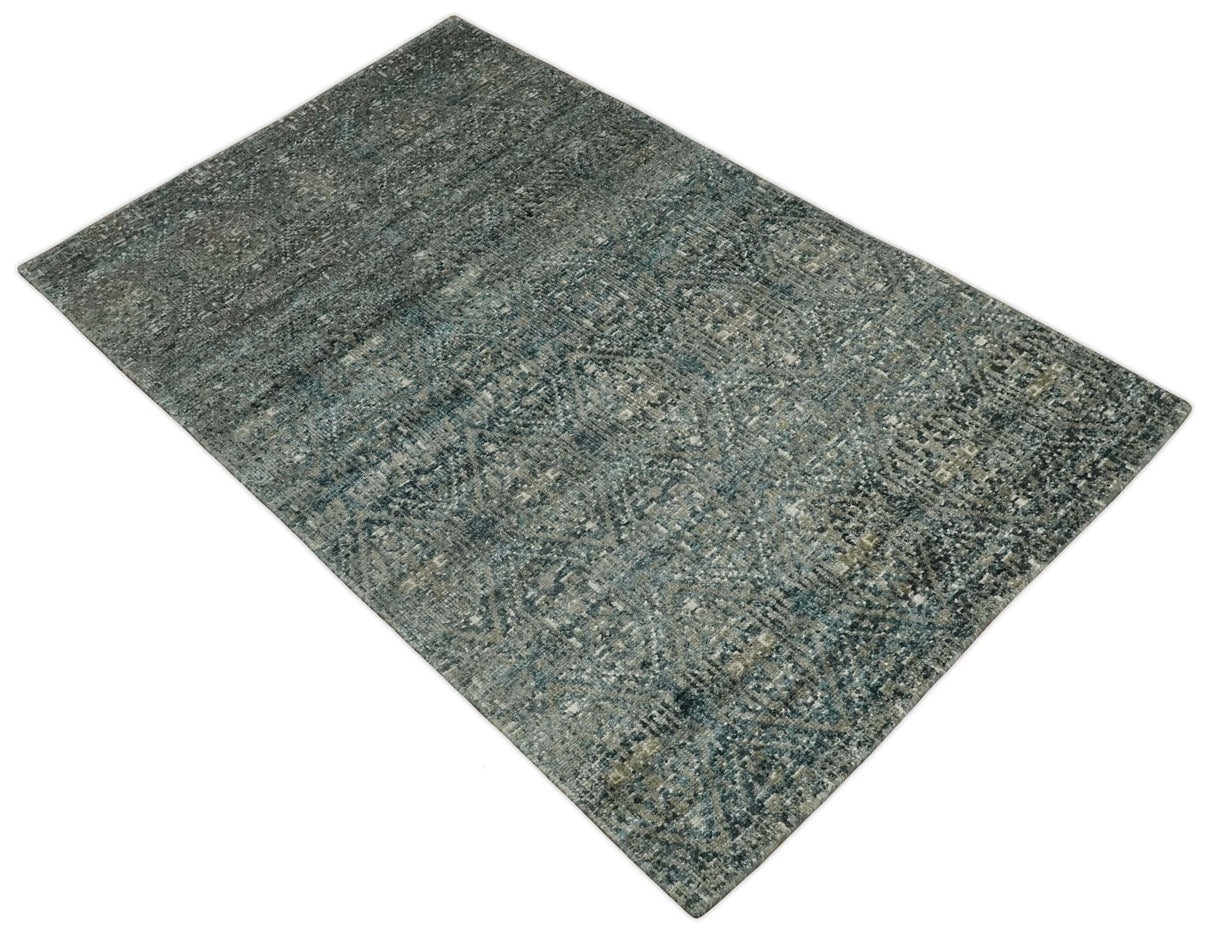 Hand Knotted 5x8 Brown, Teal and Ivory Antique Persian Style Contemporary Bamboo Silk Area Rug | OP100