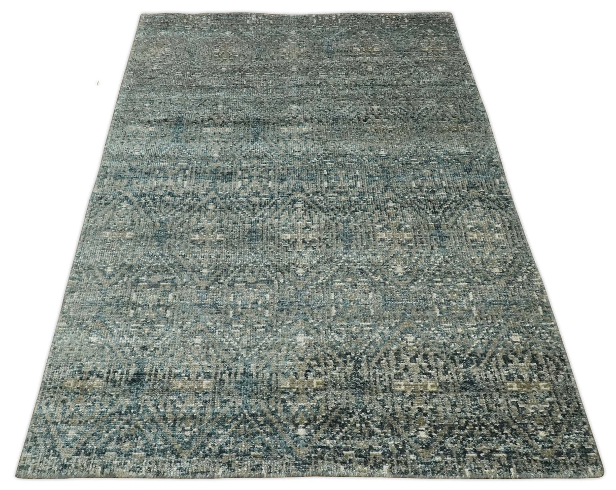 Hand Knotted 5x8 Brown, Teal and Ivory Antique Persian Style Contemporary Bamboo Silk Area Rug | OP100