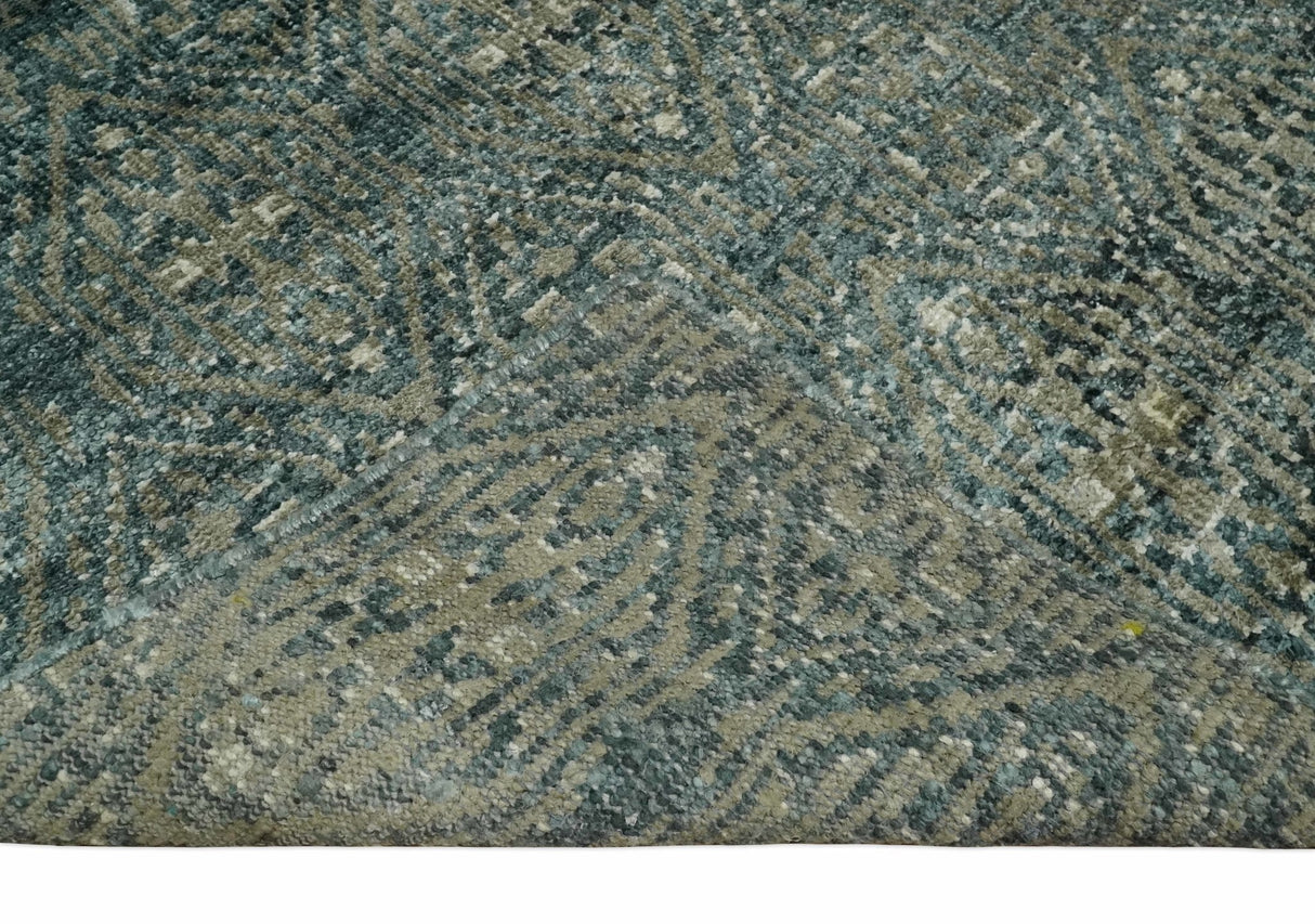 Hand Knotted 5x8 Brown, Teal and Ivory Antique Persian Style Contemporary Bamboo Silk Area Rug | OP100