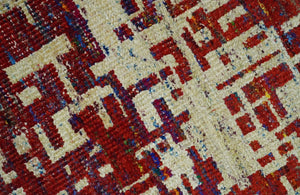 Hand Knotted 5x8 Camel, Rust and Blue Modern Abstract Contemporary Recycled Silk Area Rug | OP126