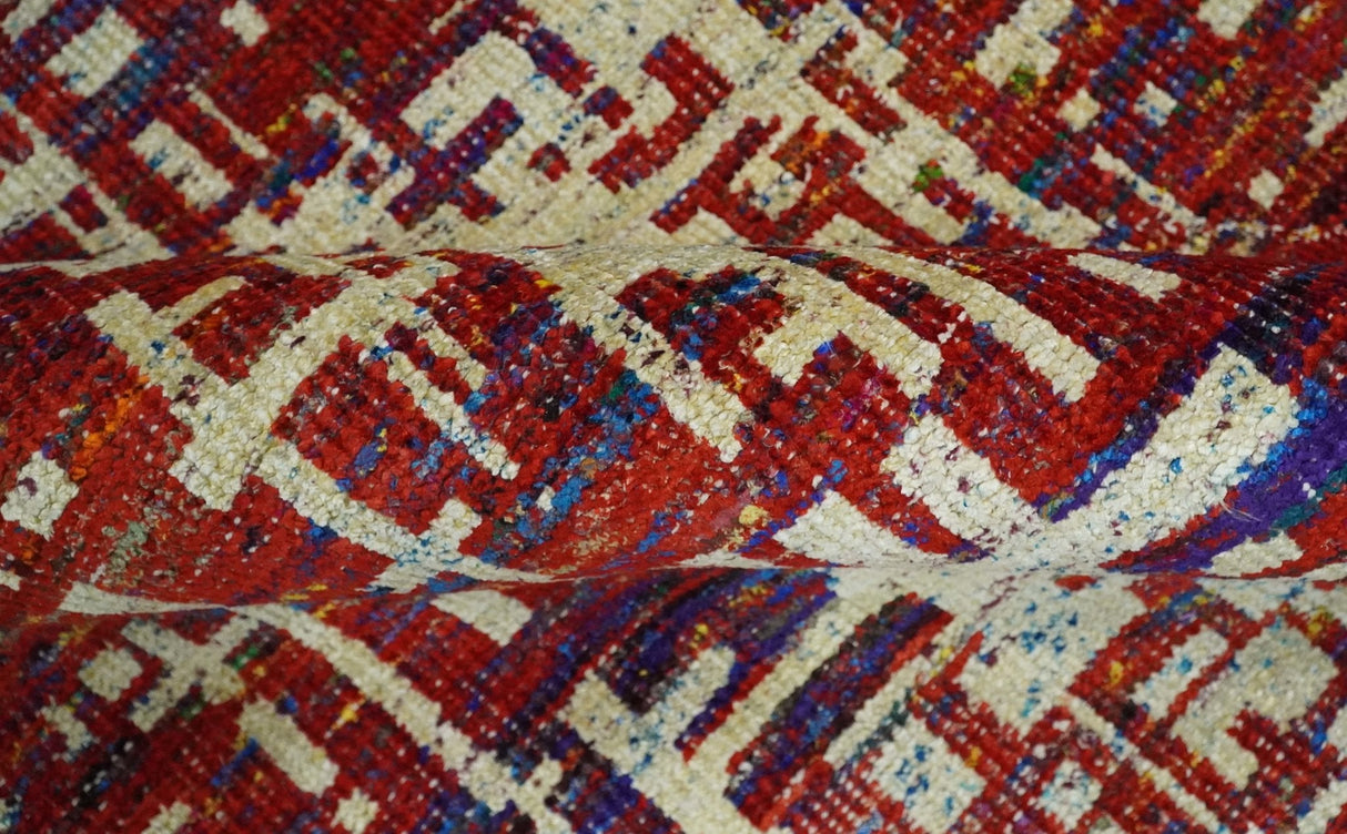 Hand Knotted 5x8 Camel, Rust and Blue Modern Abstract Contemporary Recycled Silk Area Rug | OP126