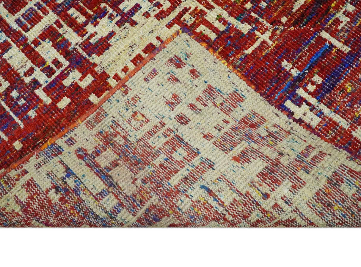 Hand Knotted 5x8 Camel, Rust and Blue Modern Abstract Contemporary Recycled Silk Area Rug | OP126