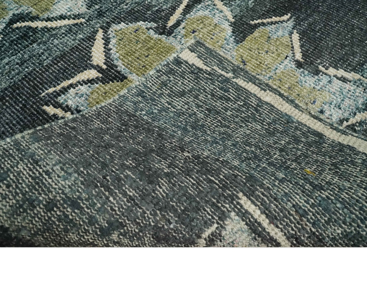 Hand Knotted 5x8 Charcoal, Beige and Teal Floral Persian made of Recycled Silk Area Rug | OP122