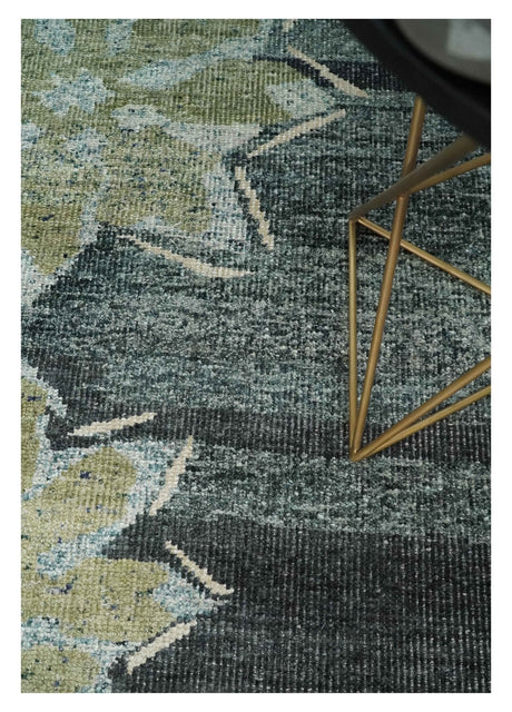 Hand Knotted 5x8 Charcoal, Beige and Teal Floral Persian made of Recycled Silk Area Rug | OP122
