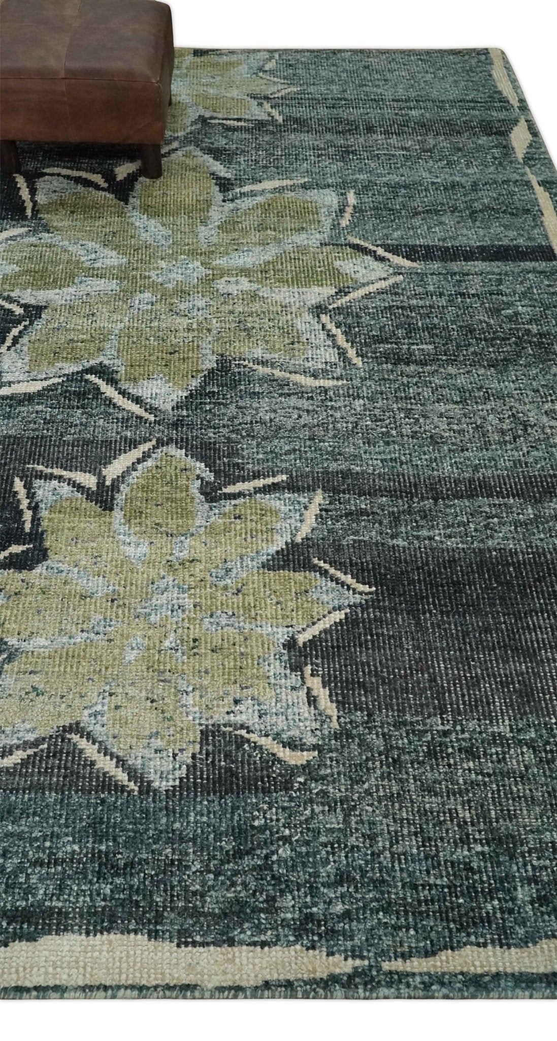 Hand Knotted 5x8 Charcoal, Beige and Teal Floral Persian made of Recycled Silk Area Rug | OP122