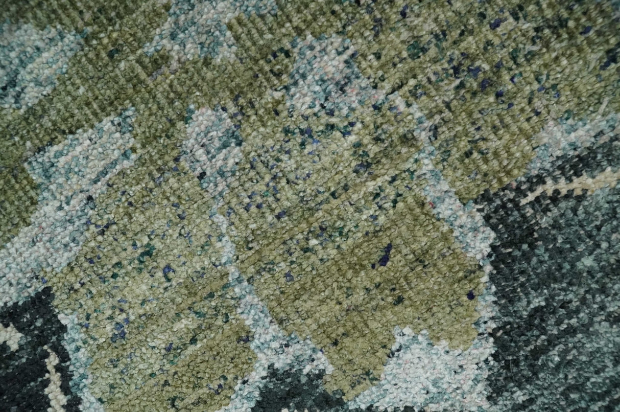 Hand Knotted 5x8 Charcoal, Beige and Teal Floral Persian made of Recycled Silk Area Rug | OP122