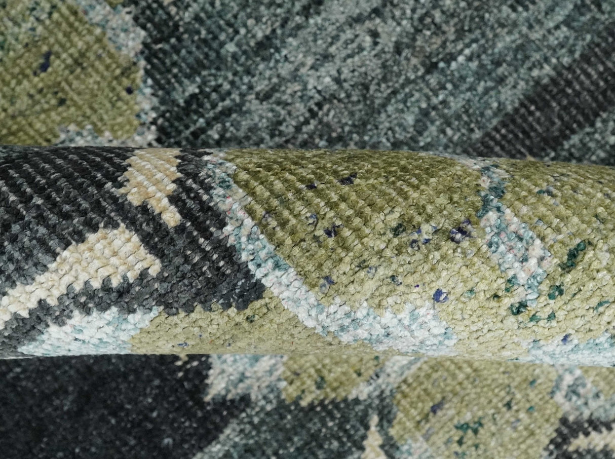 Hand Knotted 5x8 Charcoal, Beige and Teal Floral Persian made of Recycled Silk Area Rug | OP122