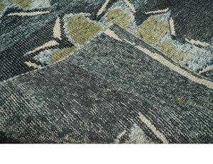 Hand Knotted 5x8 Charcoal, Beige and Teal Floral Persian made of Recycled Silk Area Rug | OP122