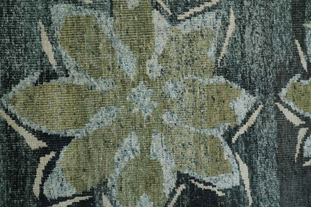 Hand Knotted 5x8 Charcoal, Beige and Teal Floral Persian made of Recycled Silk Area Rug | OP122