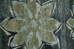 Hand Knotted 5x8 Charcoal, Beige and Teal Floral Persian made of Recycled Silk Area Rug | OP122