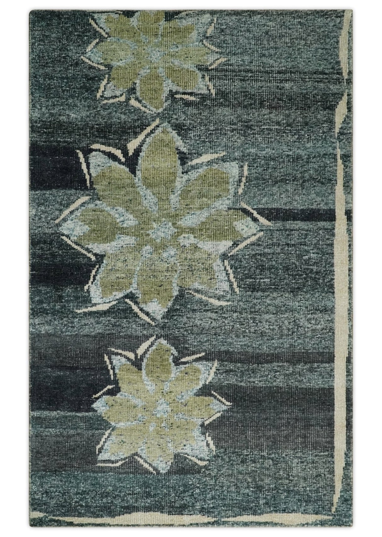 Hand Knotted 5x8 Charcoal, Beige and Teal Floral Persian made of Recycled Silk Area Rug | OP122