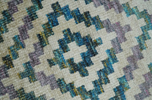 Hand Knotted 5x8 Ivory, Blue and Purple Antique Persian Geometric Style Contemporary Bamboo Silk Area Rug | OP125