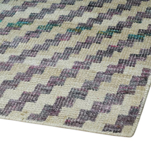 Hand Knotted 5x8 Ivory, Blue and Purple Antique Persian Geometric Style Contemporary Bamboo Silk Area Rug | OP125